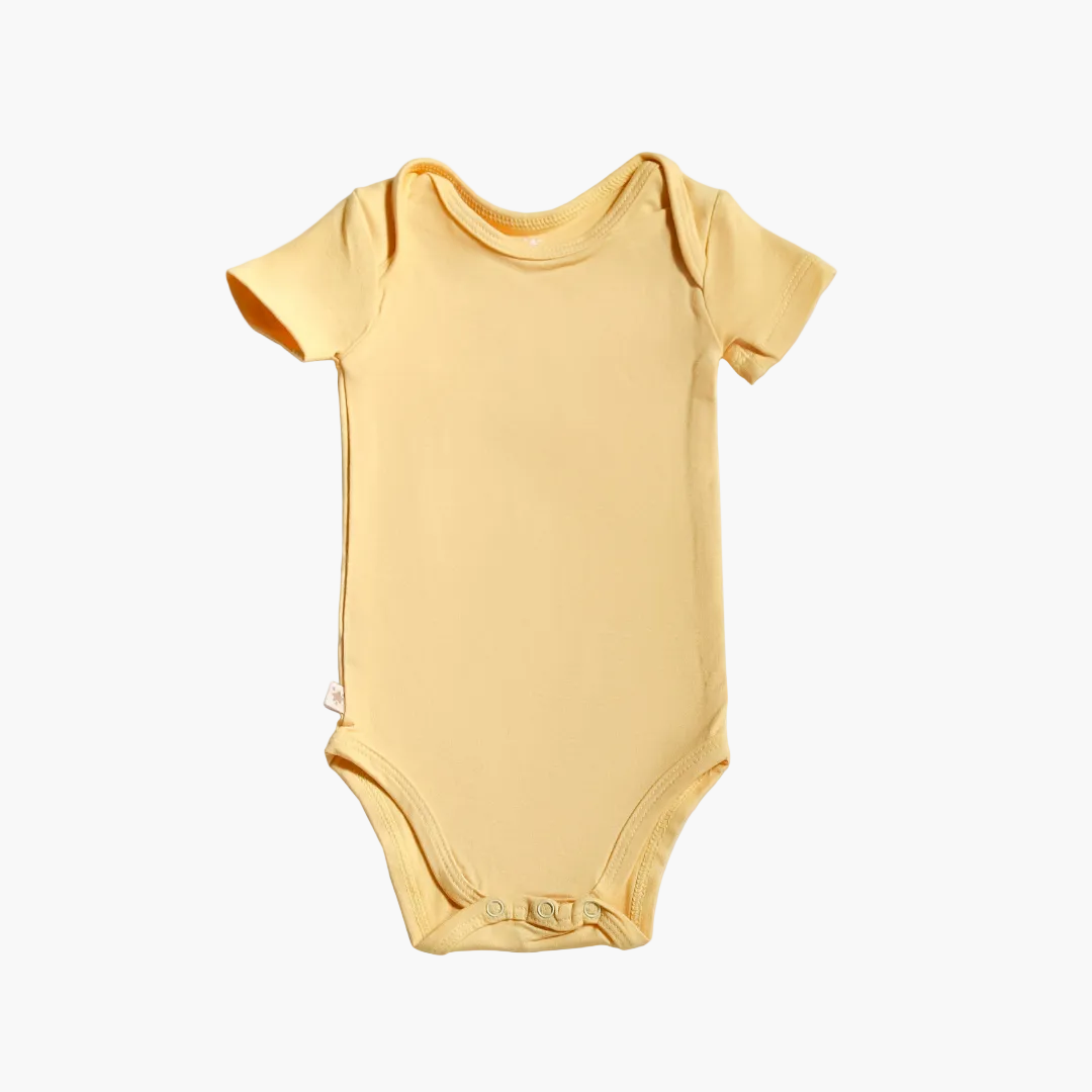 body manga curta bebê recém-nascido amarelo viscose hipoalergênica